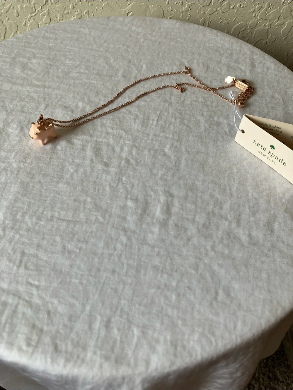 Kate Spade: Rose Gold Tone Pig “When Pigs Fly”Pendant Necklace- Dust Bag